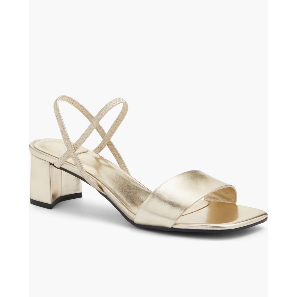 Jeffrey Campbell Gold Metallic Block Heel Strappy Square Toe Sandals 8